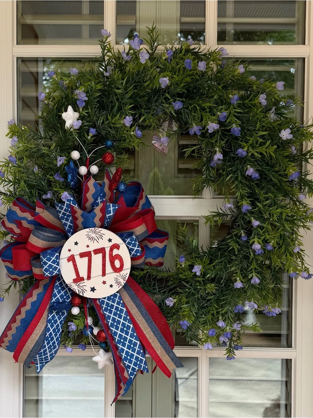 Patriotic 1776 Red, Blue & White Holiday Wreath